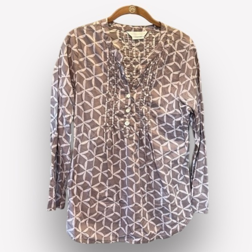 🍵🐠The Company Store tunic gray pattern 100% cotton button front CLEARANCE